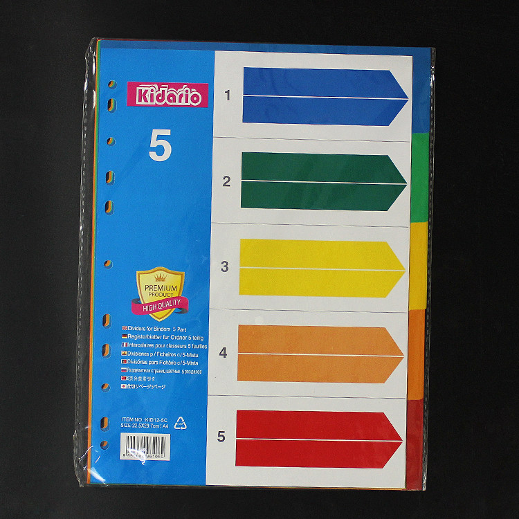 A4 루스리프 색인 용지 분류 용지 5페이지 컬러 페이징 용지 PP 플라스틱 스페이서 용지 분류 페이지 11홀 영어 버전 -