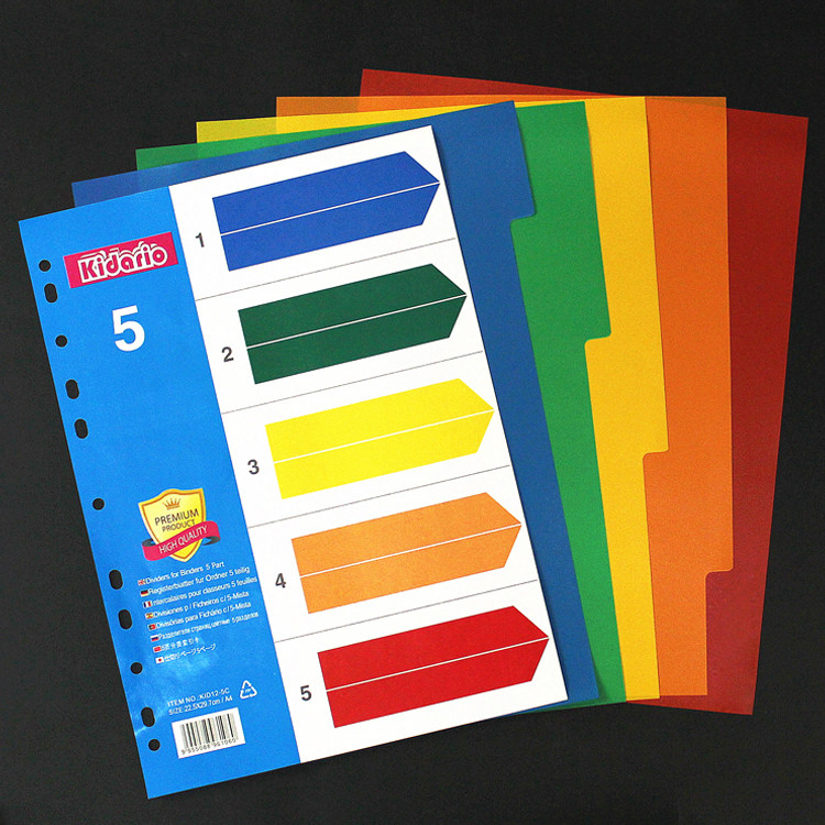 A4 루스리프 색인 용지 분류 용지 5페이지 컬러 페이징 용지 PP 플라스틱 스페이서 용지 분류 페이지 11홀 영어 버전 -