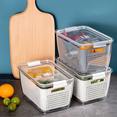 冰箱保鲜盒一件起批食品级塑料沥水透明双层大容量水果冰箱收纳盒
