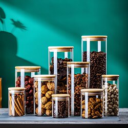 Tea Canister Glass Sealed Jar Food-Grade Household Spice Storage Jar Grain Bottle Dried Fruit Flower Tea Storage Small Jar
