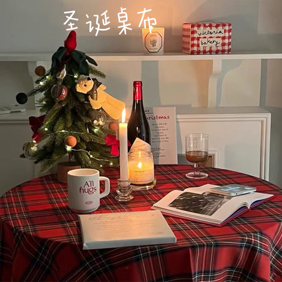
Festive Christmas Ins style retro internet celebrity plaid decoration dining table coffee table desk desk cloth desk mat photo background