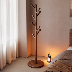 Solid Wood Clothes Rack for Bedroom, Home Use Floor-Standing Coat Rack, Tree-Shaped Entryway Clothes Rail, Storage Standing Bag Rack