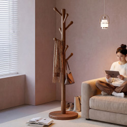 Solid Wood Clothes Rack for Bedroom, Home Use Floor-Standing Coat Rack, Tree-Shaped Entryway Clothes Rail, Storage Standing Bag Rack