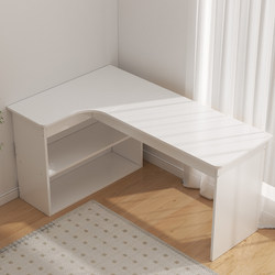 Cream-Colored Corner Computer Desk with Bookshelf, Integrated Study Desk, Bedroom Dressing Table, Desk Cabinet, Two-In-One Home Desk
