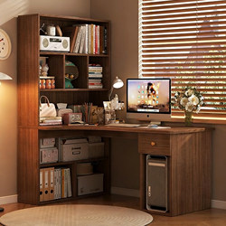 Computer Desk Student Bedroom Study Writing Desk Simple Bookshelf Home Desk Bookshelf Integrated Desktop Corner Table