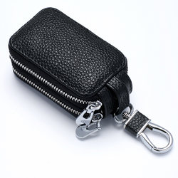 Double-Layer Zipper Genuine Leather Key Case for Men, Multifunctional Large Capacity for Women and Men, Suitable for Home and Car Use, Men's Cowhide