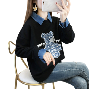 
Doll collar sweatshirt for women in spring and autumn Korean style loose versatile student thin fake two-piece top polo jacket trendy