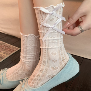 Ballet style white lace socks for women in summer thin stacked socks for miu long tube milk white with Mary Zhen shoes