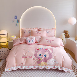 Princess Style Kidsren's Cartoon Cotton Four-Piece Set 100% Pure Cotton Cute Three-Piece Set Student Dormitory Bedding