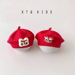 Infant and toddler baby hat autumn and winter male and female baby red woolen beret New Year's one-year-old painter knitted
