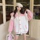 ISTYNI official store color block college style knitted jacket sweet navy collar top for women new autumn style