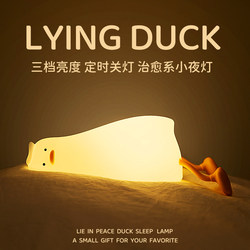 Cute Lying Duck Night Light for Bedside Bedroom Sleep, Nursing, Rechargeable Tap Light, Silicone, Birthday Gift