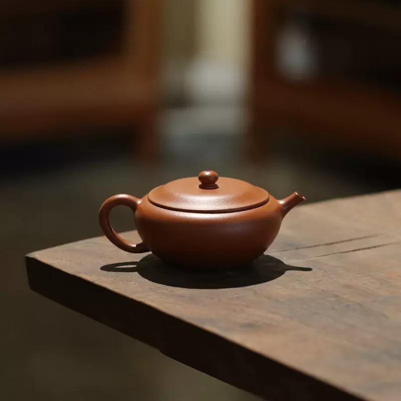 宜兴紫砂壶黄龙山原矿宝山矿区金黄段泥传统纯全手工平盖石瓢