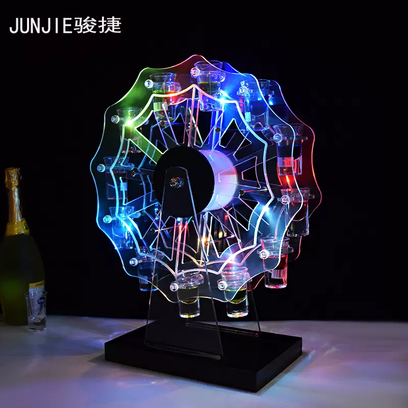七彩旋轉發光杯架酒吧KTV摩天輪杯架手工合成材質雞尾酒風車架