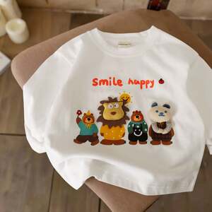 
Chenma children's long-sleeved T-shirt 2025 spring style boys and girls three-dimensional cartoon T-baby round neck letter base shirt