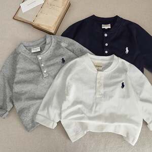 
2025 Spring and Autumn Children's T-shirt Boys' Bamboo Cotton Trendy Brand Long-Sleeved Bottoming Shirt Baby's Autumn Style Round Neck Polo