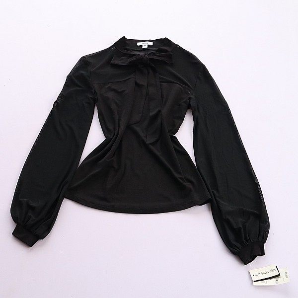 New summer European and American women's solid color V-neck pullover long sleeve fashion sexy lace thin translucent casual shirt D1