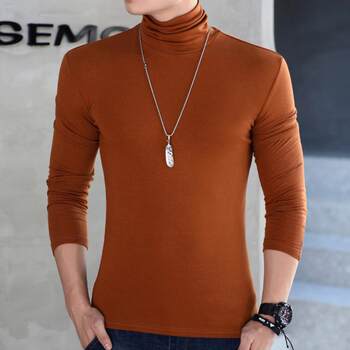 
High collar long sleeve T-shirt men's autumn and winter new slim solid color pile collar bottoming shirt thin top 1026h