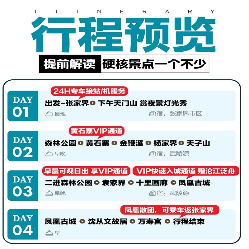 全含6人小团住山顶森林公园天门山夜景灯光张家界凤凰4天3晚跟团