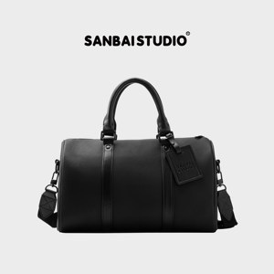 
SANBAI Sanbai Black Warrior Leather Crossbody Bag, Black Hand-Laundry Shoulder Bag for Boys Large