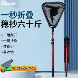 Triangular Folding Fishing Net with Full Set of Telescopic Poles, Aluminum Alloy Net Pole, Ultra-Light, Hard and Portable Fishing Net for Catching Large Fish