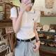 Small fragrance style white polo neck short-sleeved T-shirt for women in summer 2025 new design niche slim shoulder top