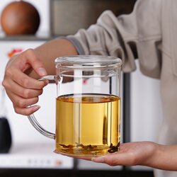 High Borosilicate Glass Cup with Handle, Simple Water Cup, Large Capacity Beer Mug, Men's Tea Cup, Tea Set, Women's Household Drinking Cup