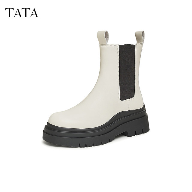 TATA Her British thick bottom Chelsea boot women's boots plus velvet leather smoke boots short boots in winter 7C960dz4
