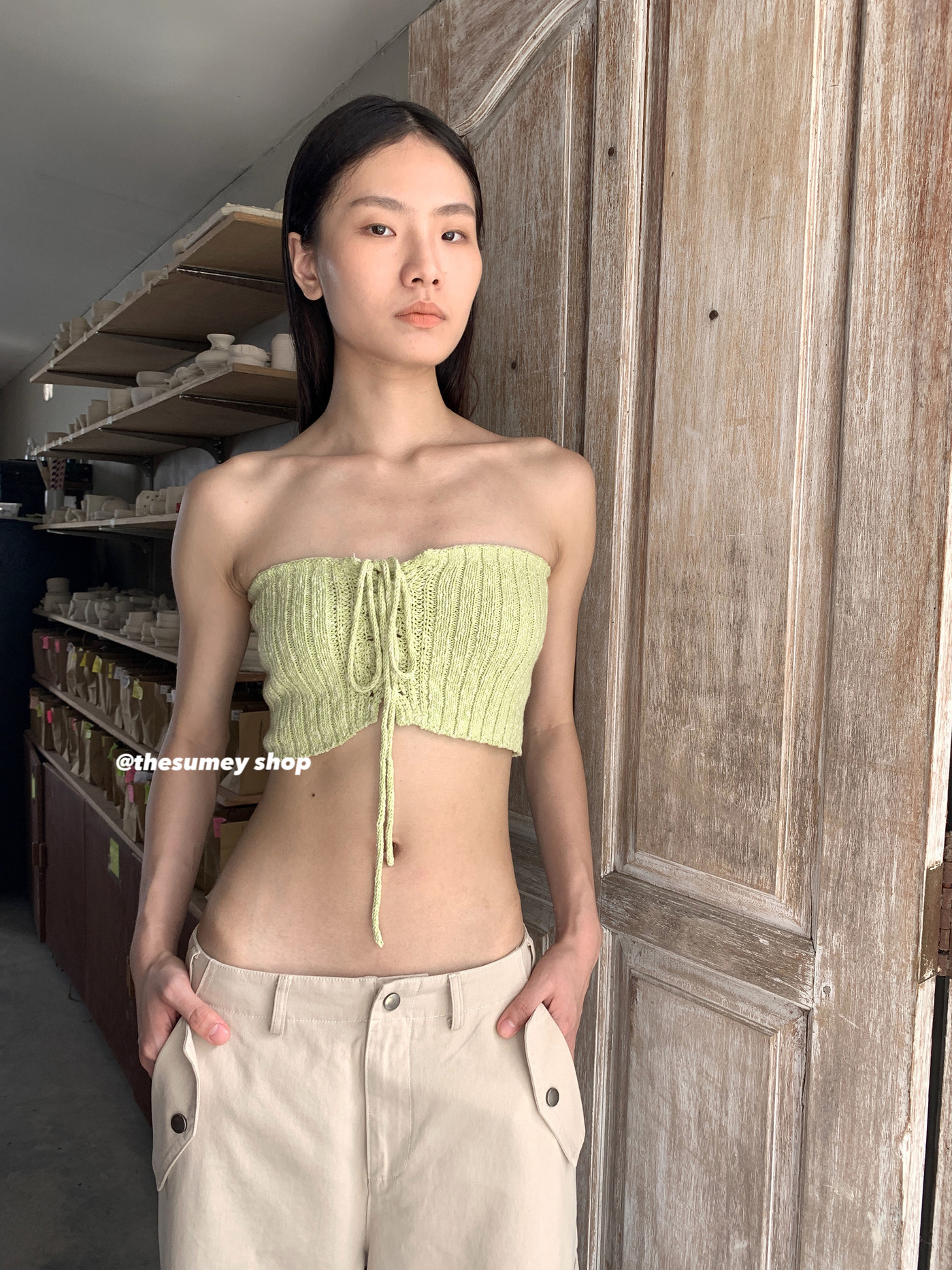 THESUMEY2024 spring and summer new style hot girl tube top knitted slim and  versatile slimming bottoming top