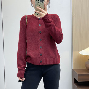 
Huiyige autumn and winter women's long-sleeved round neck sweater pullover Korean style casual soft waxy knitted cardigan jacket