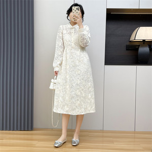 Huiyi Pavilion Spring Long Sleeve Dress Chinese Style Lace Dress Korean Style Sweet High Waist Lace Dress Two-piece Set