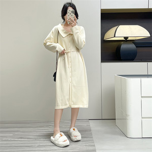 Huiyige Autumn Women's Long Sleeve Knitted Skirt Shirt Knitted Dress Korean Style Casual Commuter Knitted Base Skirt