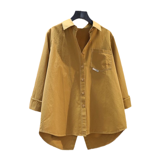
Design sense behind the slit rose pink trendy shirt for women loose long-sleeved shirt 2025 spring versatile cardigan top