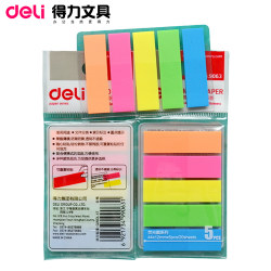 Deli 9063 Fluorescent Film File Index Labels, 5 Strips of Full-Color Classification Stickers, Colorful Notice Sticky Notes
