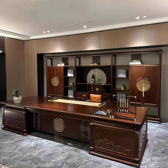 
New Chinese style CEO desk and chair combination solid wood boss desk Chairman's office furniture customization