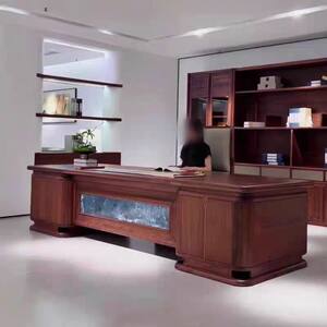 
New Chinese style desk boss desk black walnut high-end solid wood executive desk chairman and president office furniture