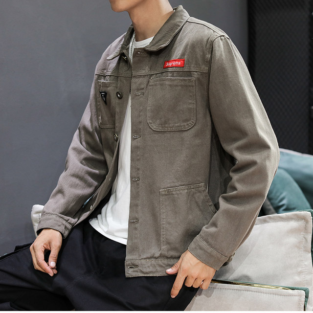 Spring and autumn functional denim jacket men's ins Korean version ...