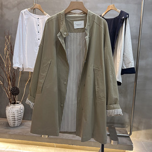 
2026 spring new Korean style windbreaker design casual loose solid color mid-length lapel outer jacket top