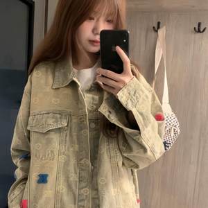 Mars net red American street yellow mud water washing as old retro denim coat men and women loose tide brand jackets
