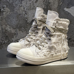 2025 New Style Ro Tassel Distressed High-Top Canvas Shoes for Men and Women, Thick-Soled Height-Increasing Sneakers, Casual Trendy Short Boots