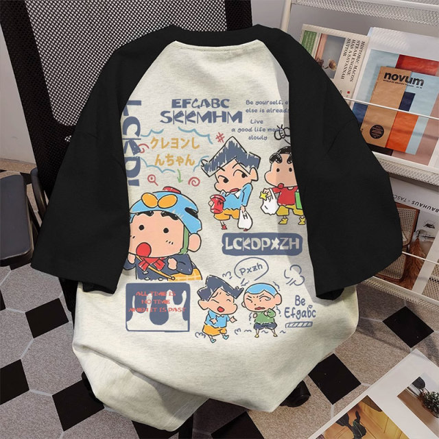 Japanese retro animation printed pure cotton short-sleeved T-shirt for women in summer 2024 new hot loose ragdoll sleeve top