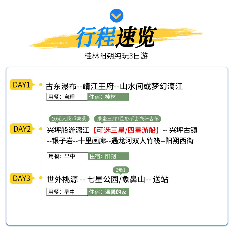 9人小团三四星船游漓江桂林阳朔纯玩3天2晚 遇龙河象鼻山古东瀑布