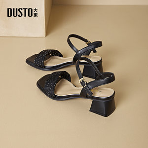 
Dadong dd one-word strap high-heeled sandals women's summer 2026 new temperament square-heeled sandals versatile fashion women's shoes