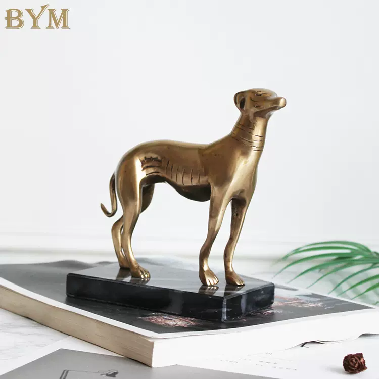 北欧美式印度进口黄铜热卖灵缇犬招财狗大理石底座创意