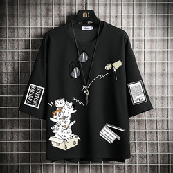 Ice Silk Three-Quarter Sleeve Men's T-Shirt Summer 2025 New Japanese Style Loose Short-Sleeve T-Shirt Trendy Brand Half-Sleeve Top