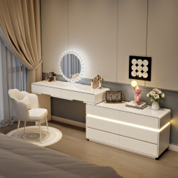 2025 New Model Dressing Table for Bedroom, Modern Simple Cream Style, Light Luxury Solid Wood Makeup Desk with Integrated Drawer Cabinet, High-End Feel