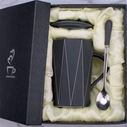 Casual Ceramic Mug, Home Coffee Cup, Couple Water Cup, Cup with Lid, Gift Box, Birthday Gift for Girls and Boys