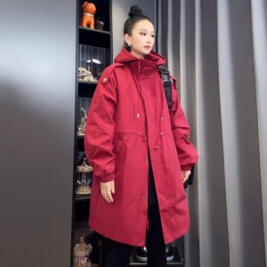 
Hooded windbreaker for women mid-length 2025 new casual loose large size versatile fashionable spring and autumn jacket