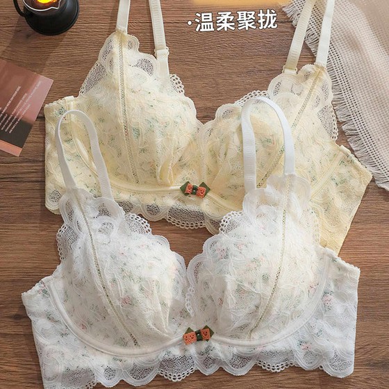 
Sexy lace printed underwear, small breast push-up, no wires, anti-sagging, secondary breast reduction, soft and breathable girly bra