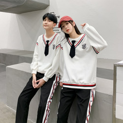College Style Class Uniform Spring Set Korean Style Sweatshirt Fake Two-Piece Set Middle School Student Sports Meeting Clothing High School Student School Uniform